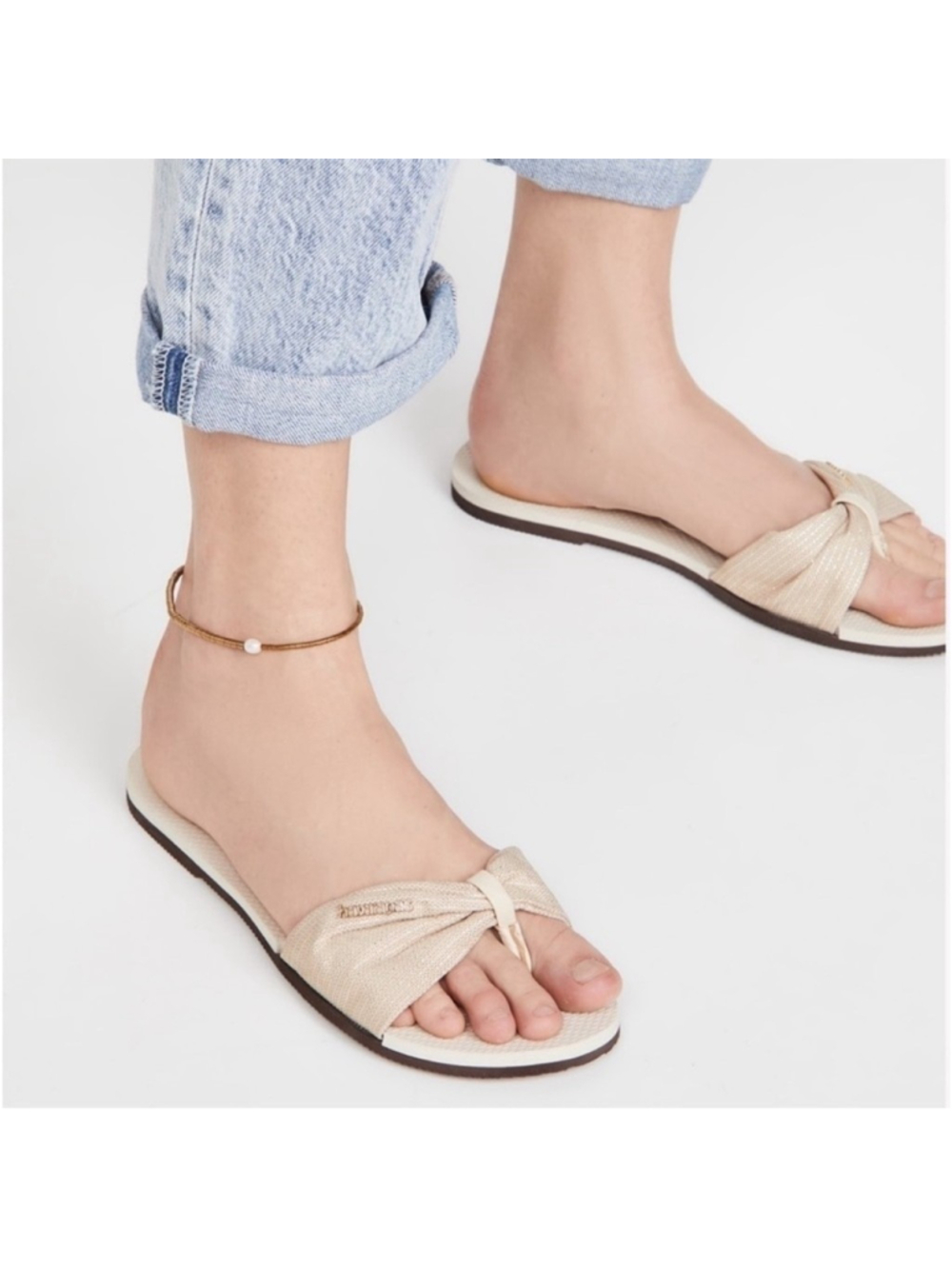 Havaianas You St. Tropez Metallic Shine Sandals Flip Flops Beige Women's 7/8